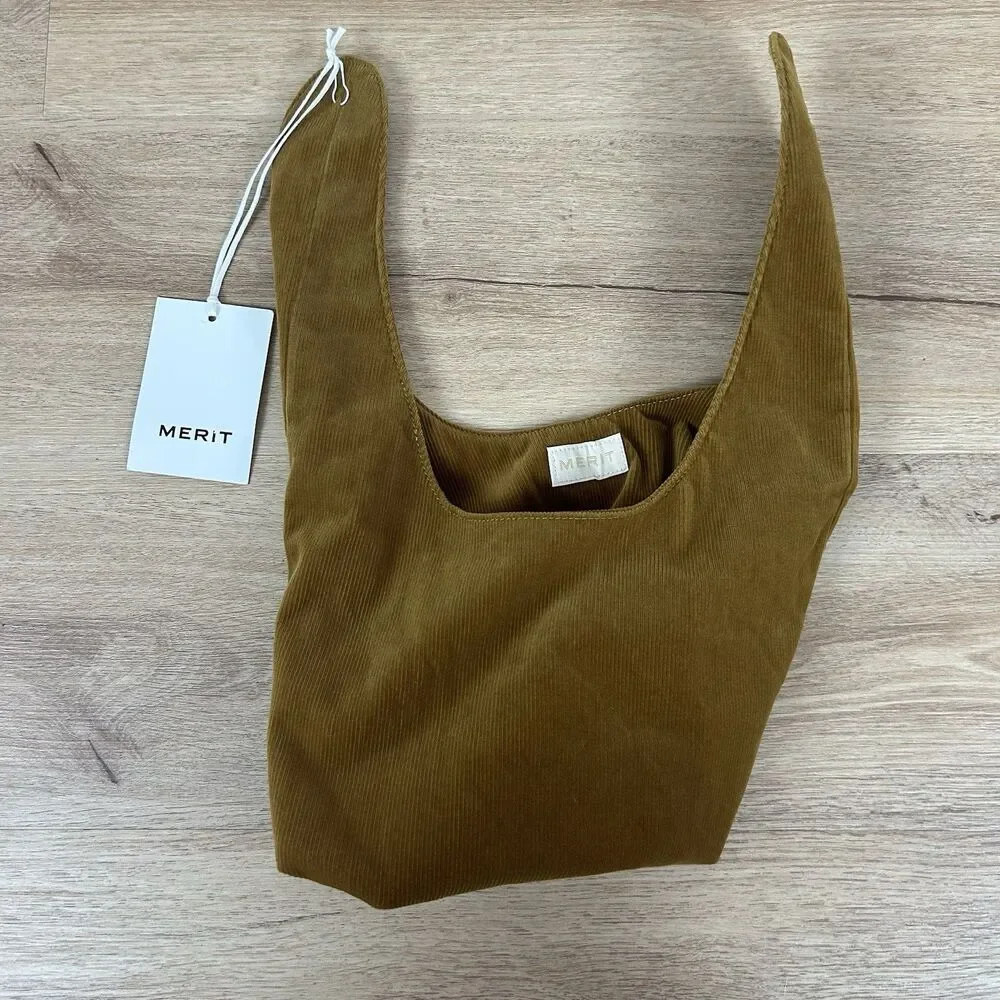 NWT Merit Beauty Signature Makeup Bag Corduroy Tie Top Pouch Minimalist Purse